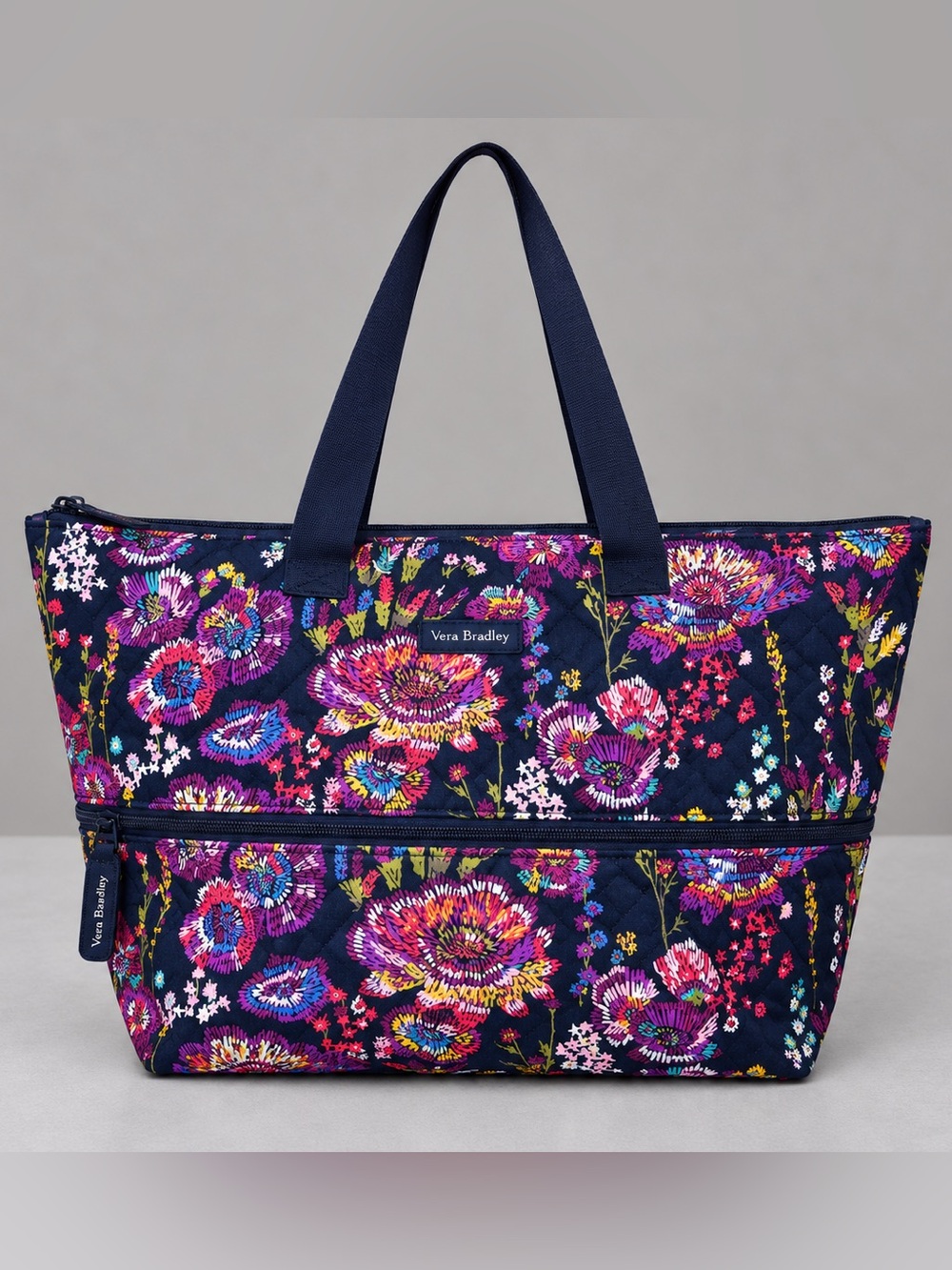 Vera Bradley Lighten Up Expandable Travel Bag Tote Midnight Wildflowers Luggage